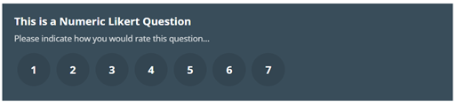 Die Abbildung zeigt die fertige Ansicht einer numerischen Likert-Box mit der Skala von eins bis sieben. Der Bildtext lautet: Dies ist eine numerische Likert-Frage. Bitte geben Sie an, wie Sie diese Frage bewerten würden.