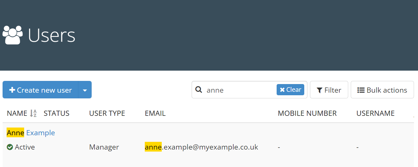 Search and select user