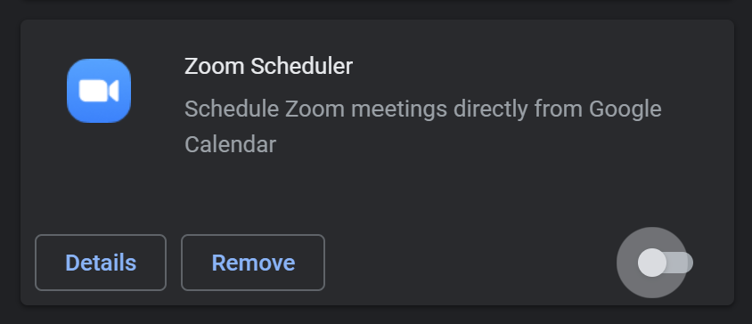 Example image of the Zoom extension being disabled in Chrome.